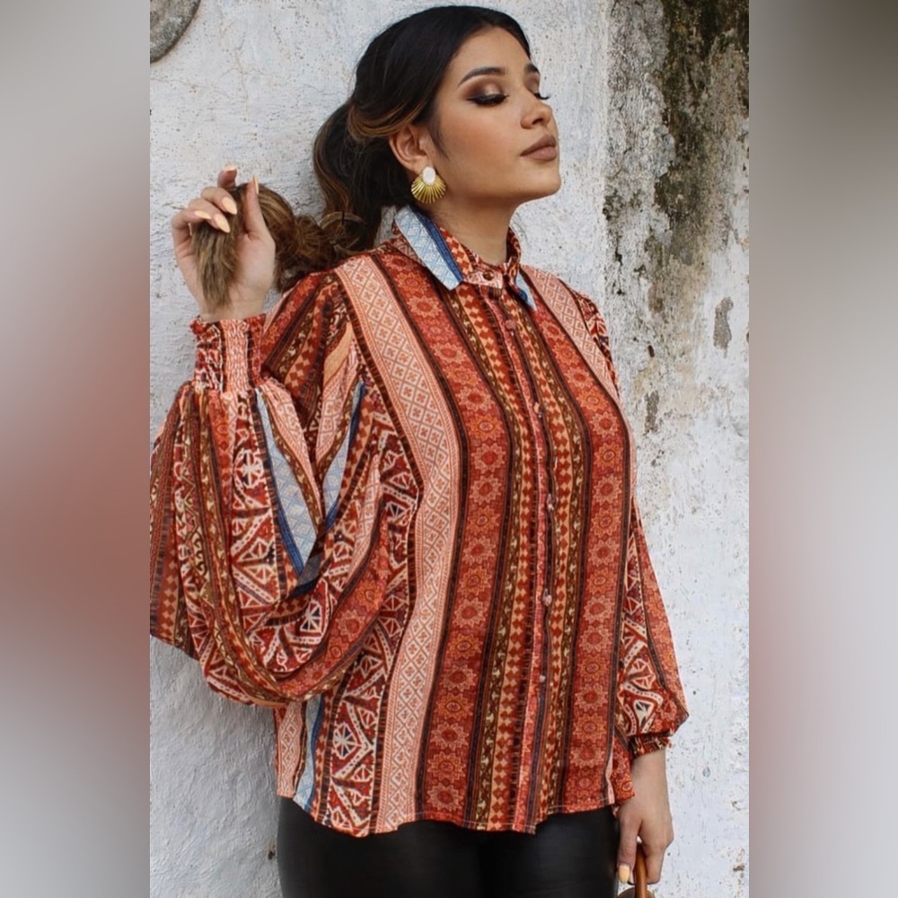 Flying Tomato Bohemian Ballon Long Sleeve Blouse | Size Large